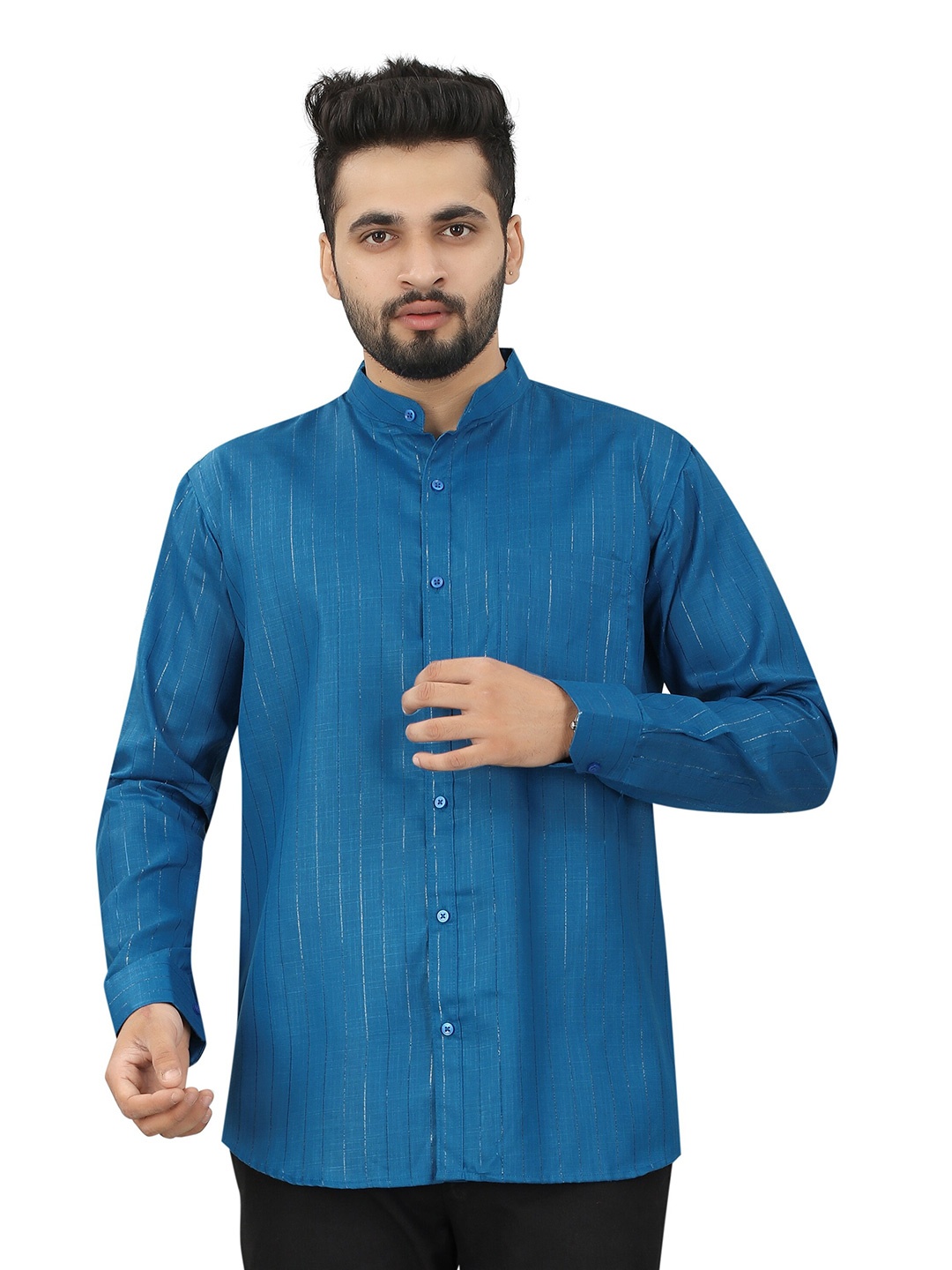 

N N ENTERPRISE India Slim Mandarin Collar Casual Shirt, Blue