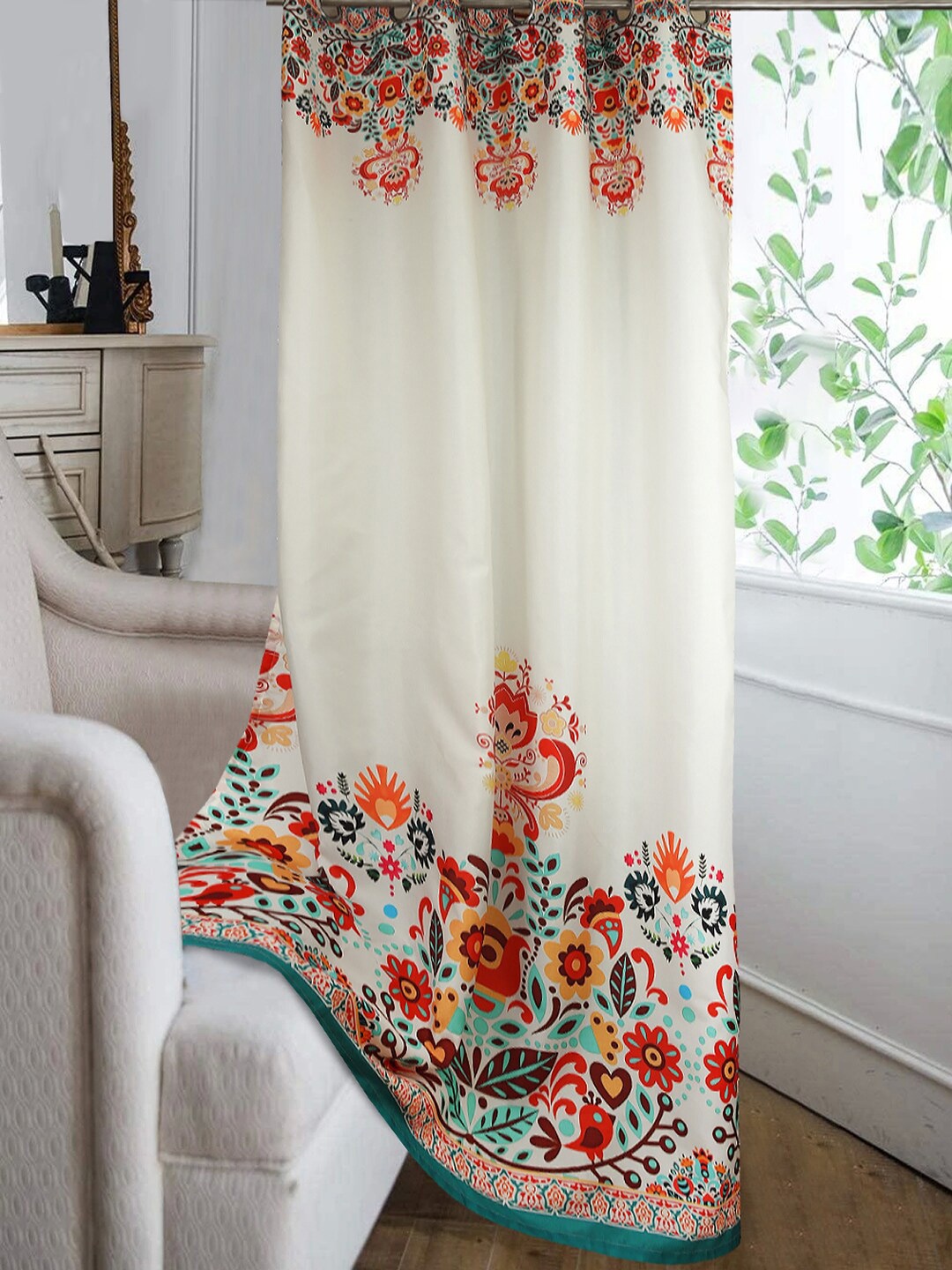 

Cortina Cream-Coloured & Red Ethnic Motifs Window Curtain