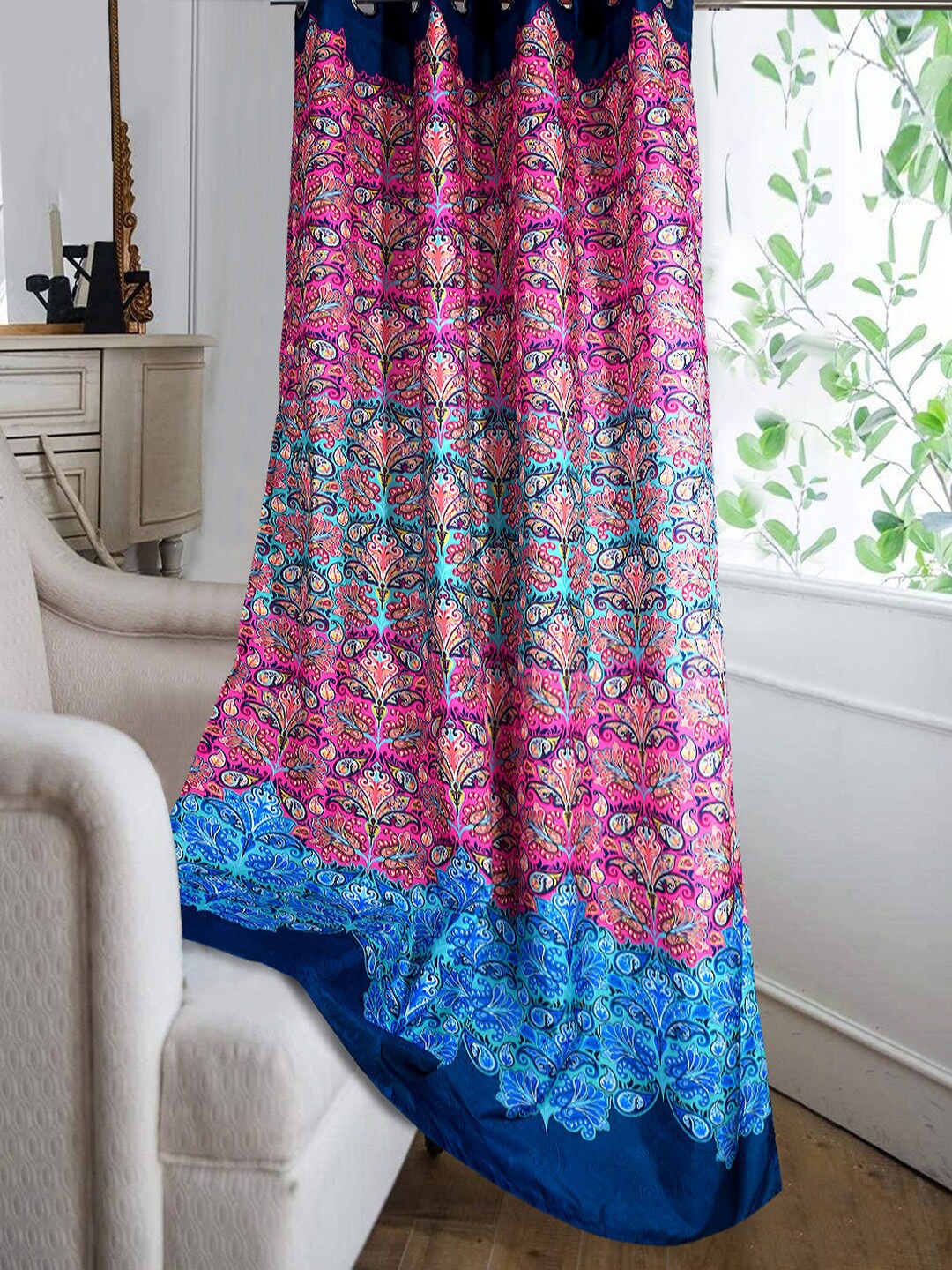 

Cortina Pink & Blue Ethnic Motifs Window Curtain