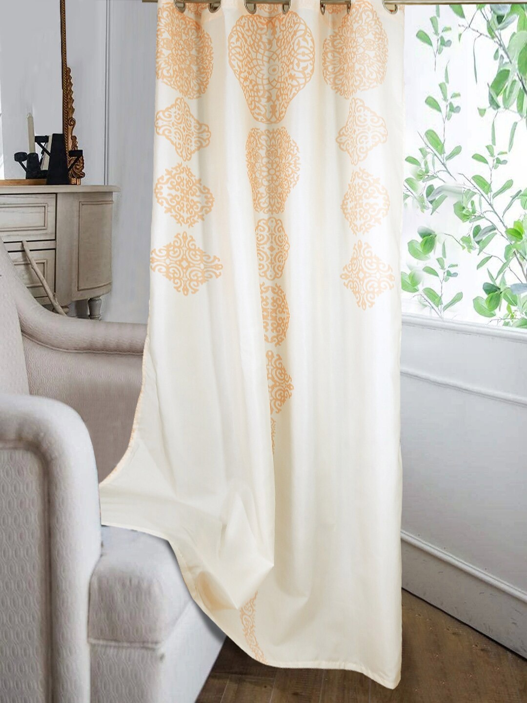 

Cortina Cream-Coloured & Orange Ethnic Motifs Window Curtain