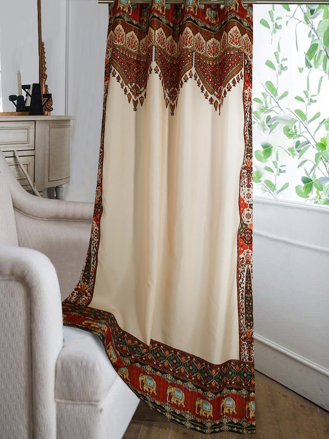 

Cortina Beige & Red Ethnic Motifs Long Door Curtain