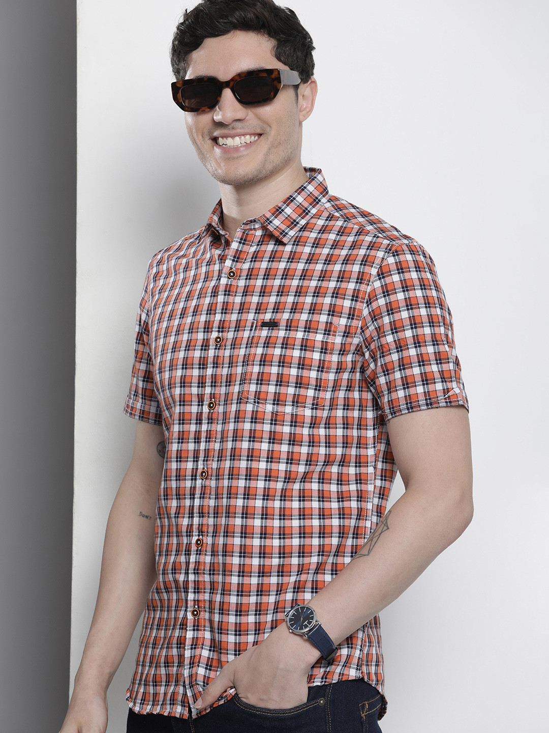 

The Indian Garage Co Men Slim Fit Opaque Checked Casual Shirt, Blue