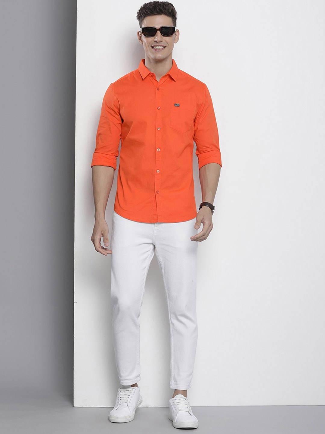 

The Indian Garage Co Men Slim Fit Opaque Casual Shirt, Orange