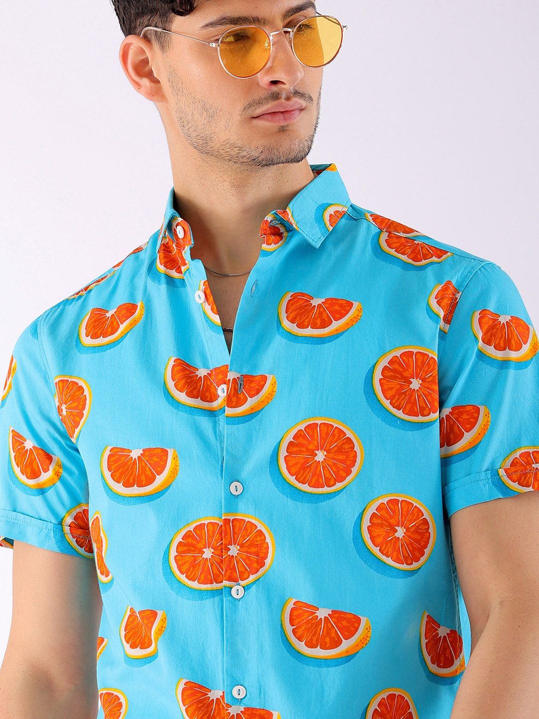 

The Indian Garage Co Men Slim Fit Tropical Printed Resortwear Shirt, Blue
