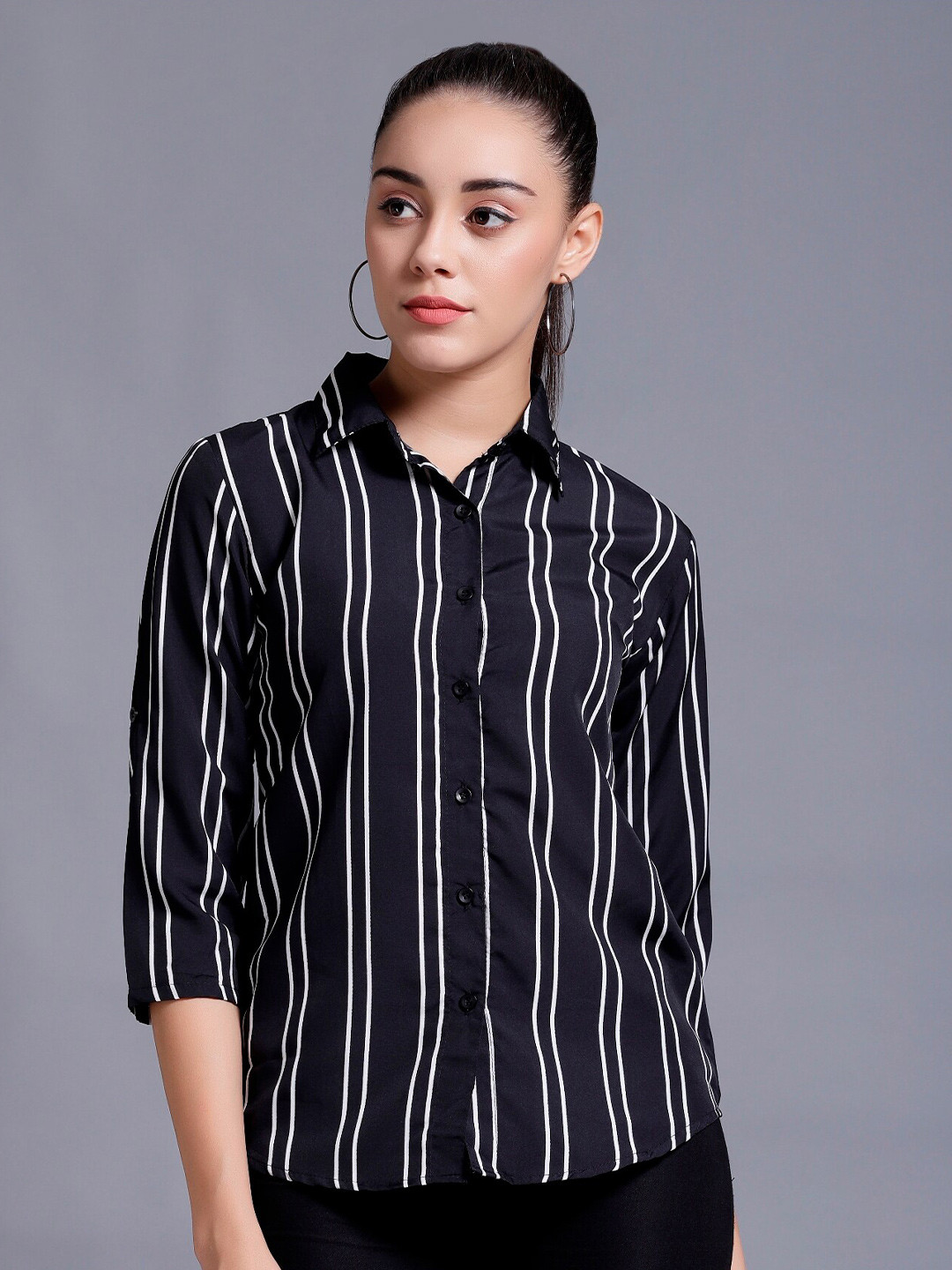 

BAESD Custom Opaque Striped Casual Shirt, Black