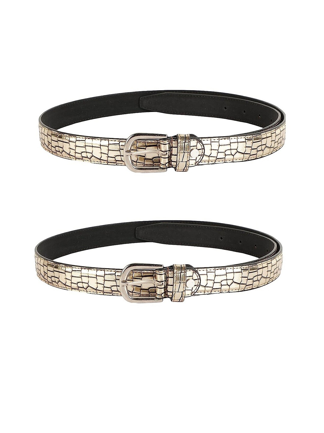 

ZEVORA Women Set of 2 Leather Textured Belt, Gold