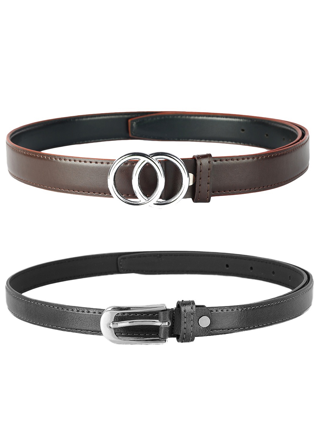 

ZEVORA Women Set of 2 Leather Belt, Brown