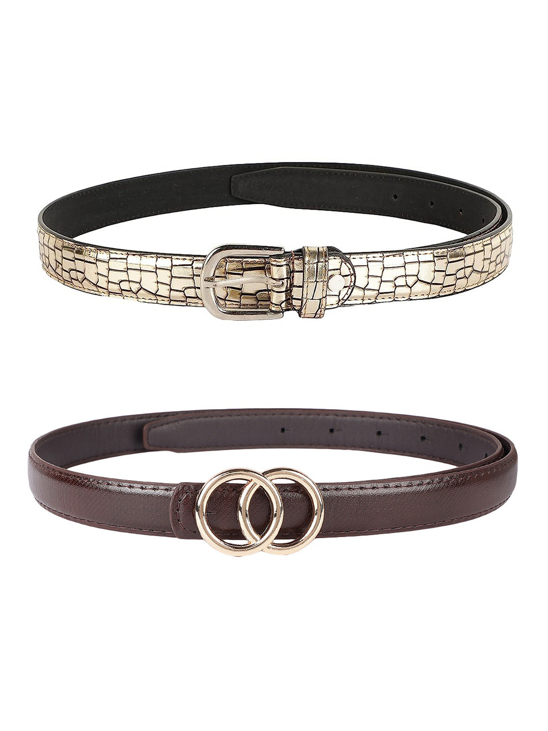

ZEVORA Women Pack Of 2 Leather Belts, Brown