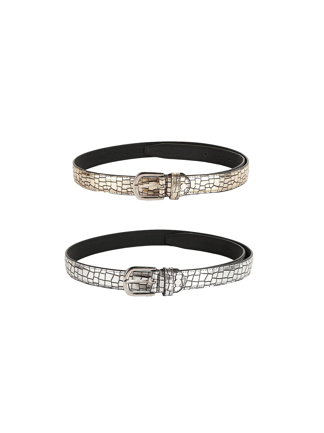 

ZEVORA Women Pack Of 2 Leather Belts, Silver