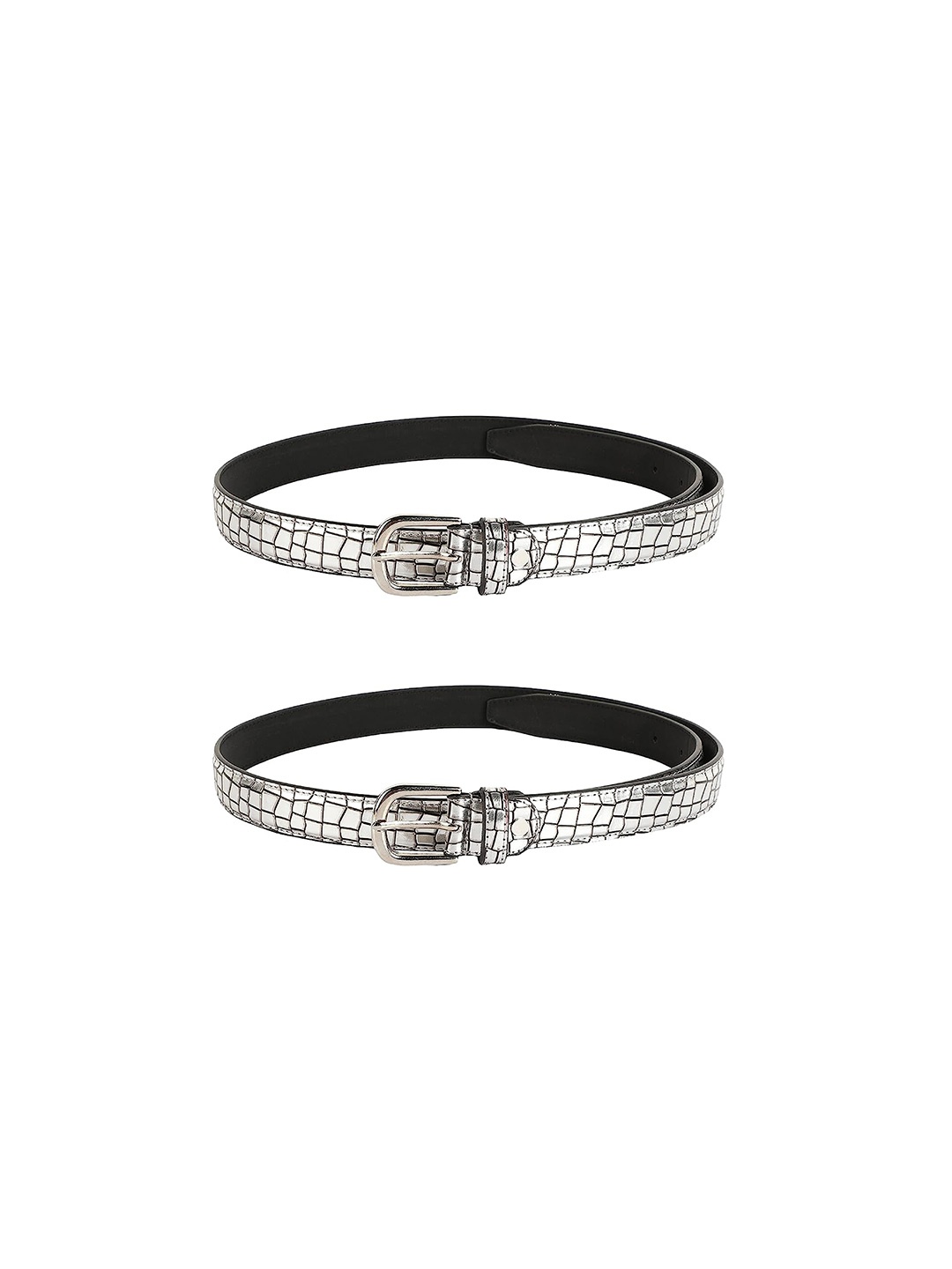 

ZEVORA Women Pack Of 2 Leather Belts, Silver