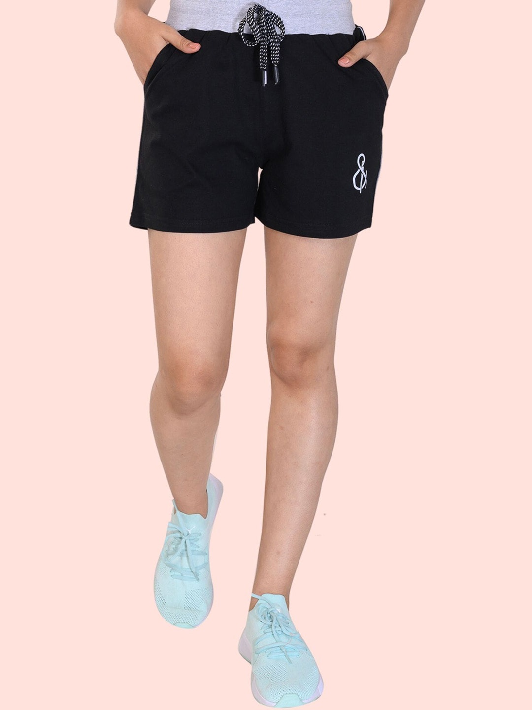 

StyleAOne Women Mid Rise Cotton Running Sports Shorts, Black