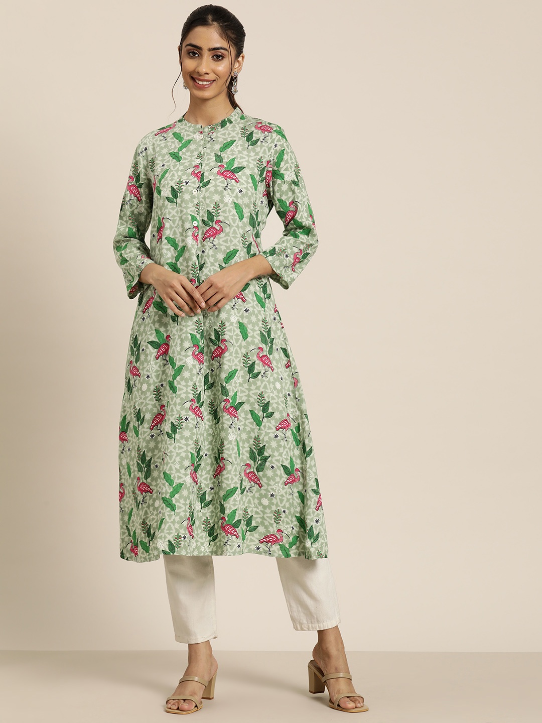 

HERE&NOW Women Ethnic Motifs Printed Kurta, Green