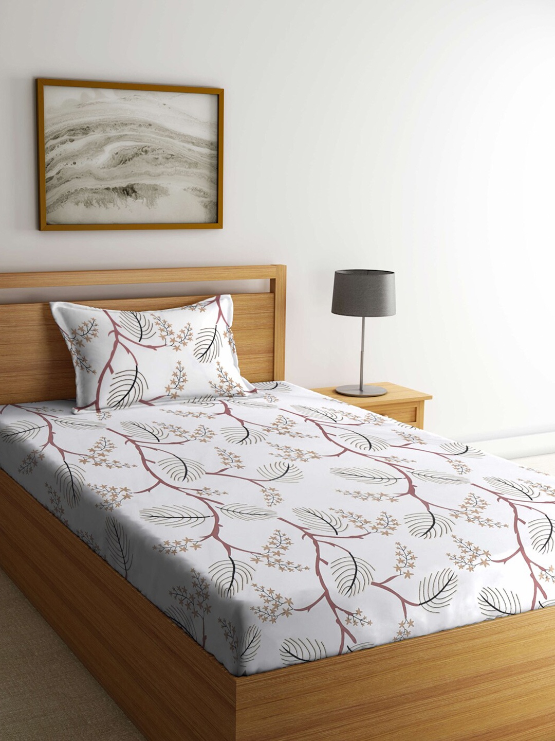 

KLOTTHE Grey & Brown Printed 300TC Single Bedsheet With Pillow Cover