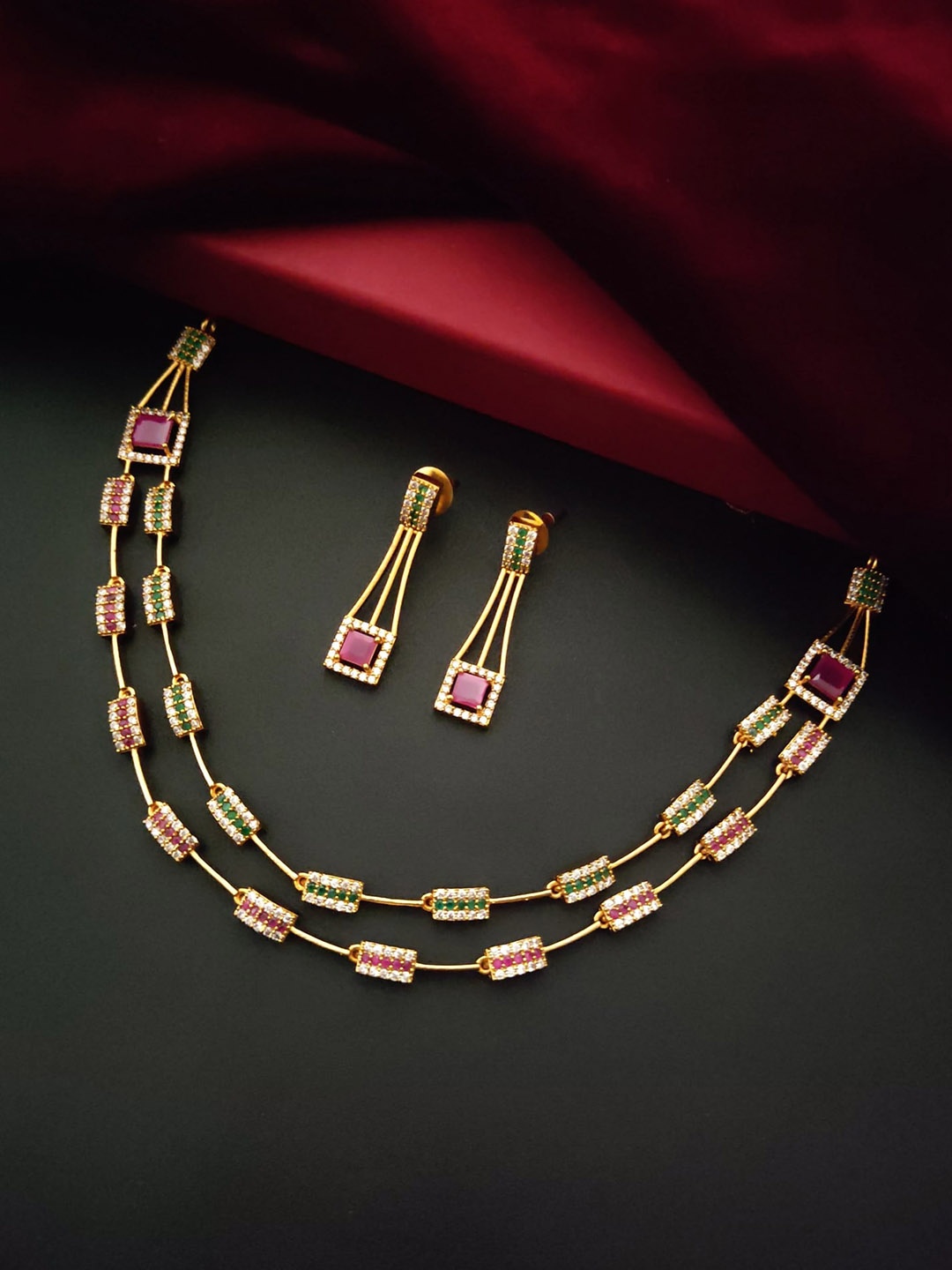 

Pihtara Jewels Gold-Plated Cubic Zirconia-Studded Jewellery Set