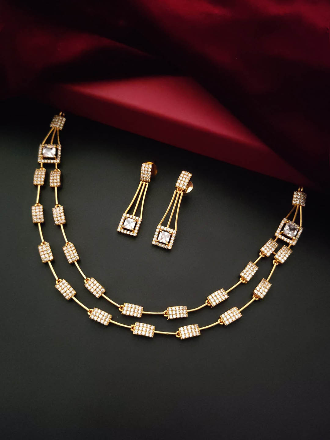 

Pihtara Jewels Gold-Plated Cubic Zirconia-Studded Layered Jewellery Set