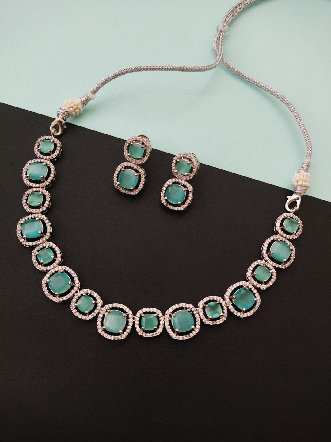 

Pihtara Jewels Silver-Plated American Diamond-Studded Jewellery Set