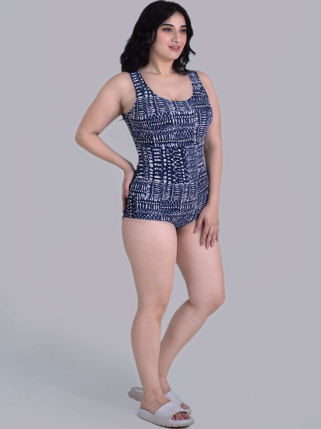 

Keepfit Printed Sleeveless Bodysuit, Navy blue