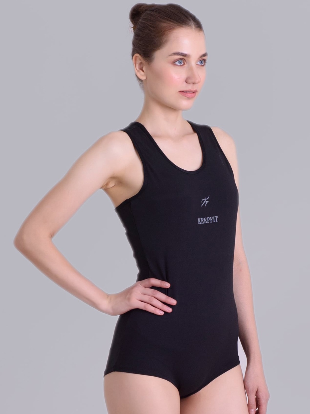 

Keepfit Logo Printed Antibacterial Sleeveless Bodysuit, Black