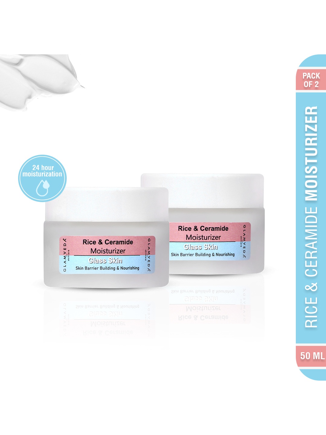 

GLAMVEDA Set of 2 Glass Skin Rice & Ceramide Moisturizer for Combination Skin - 50ml Each, Pink