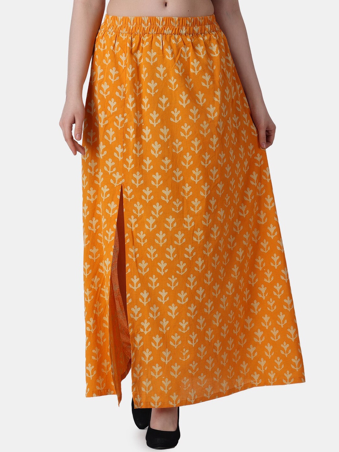 

Popwings Ethnic Printed Maxi Cotton A-Line Skirt, Yellow