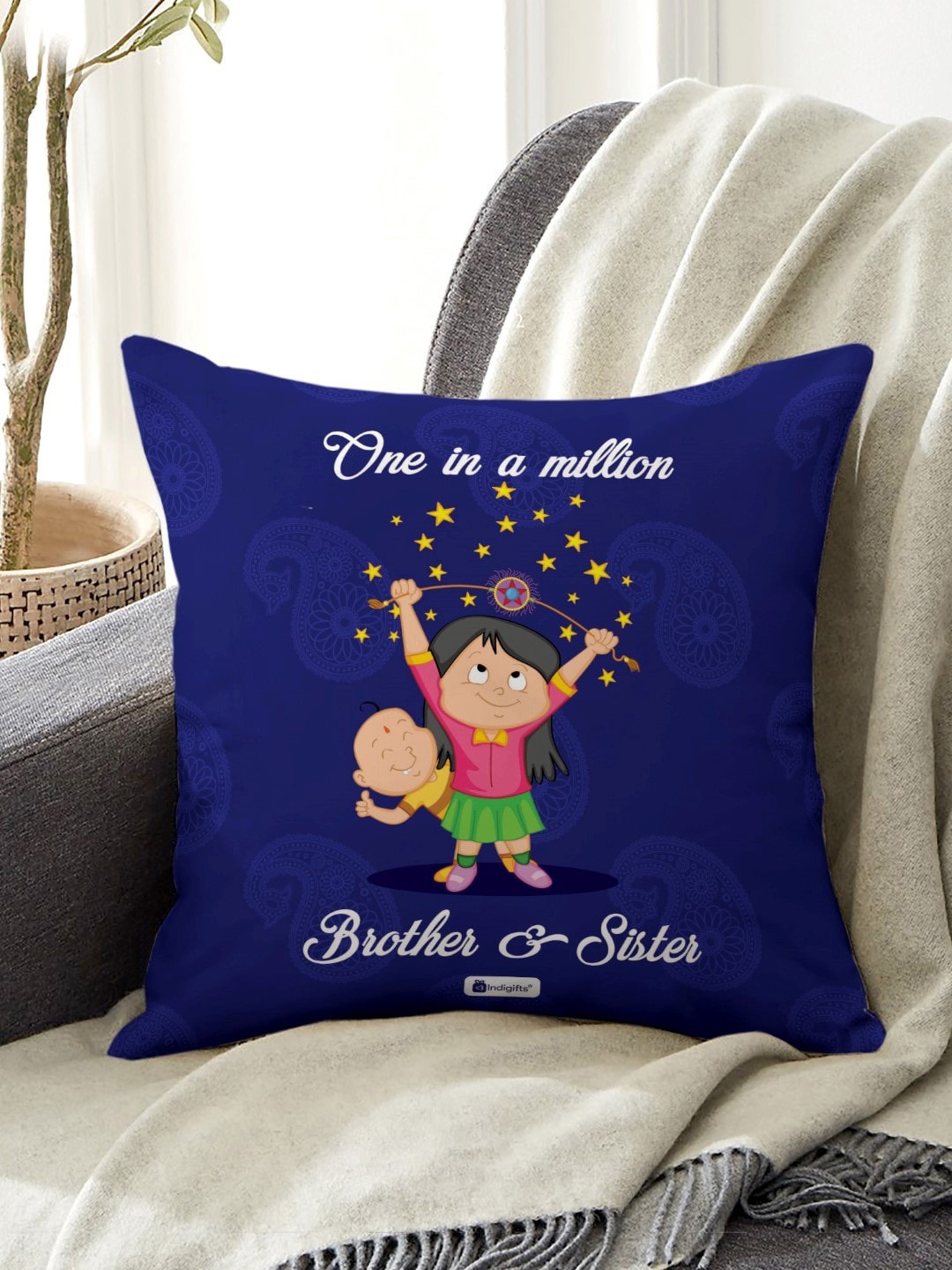 

Indigifts Blue One In A Million Brother & Sister Printed Cushion With Filler