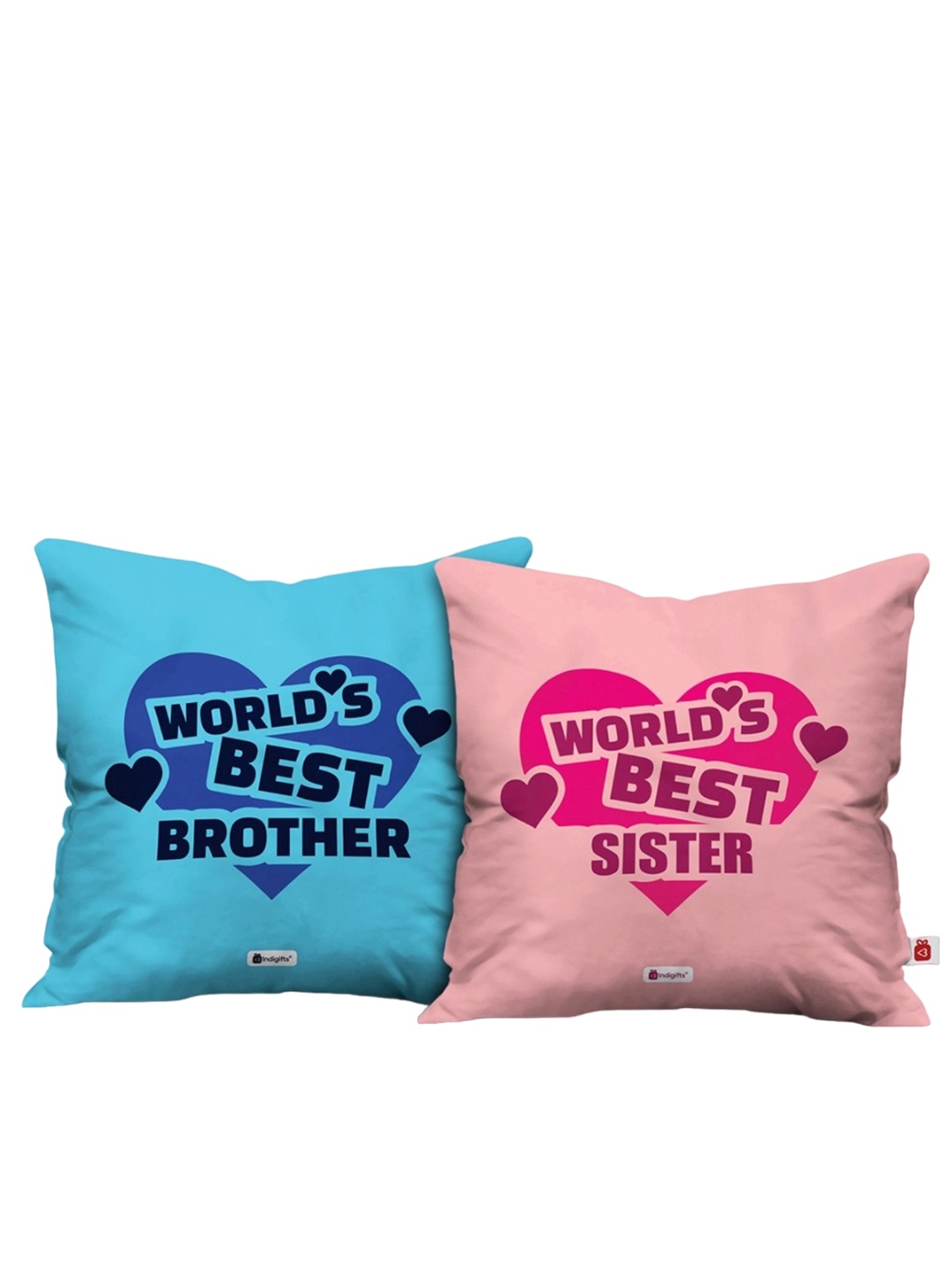 

Indigifts 2-Pcs Blue & Pink World's Best Brother and Sister Printed Cushions