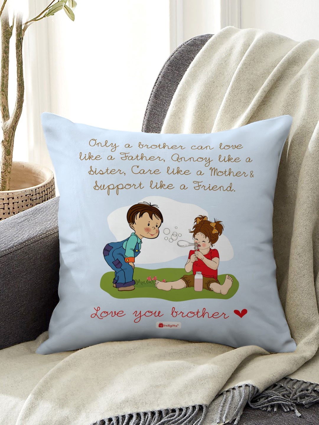 

Indigifts Blue Love You Brother Quote Printed Cushion With Filler