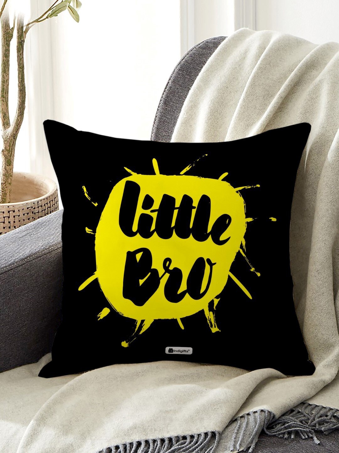 

Indigifts Black & Yellow Printed Pre Filled Cushion