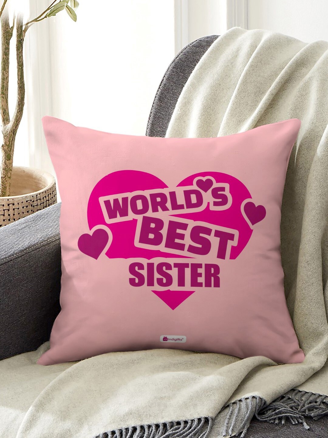 

Indigifts Pink Typography Printed Cushion With Filler