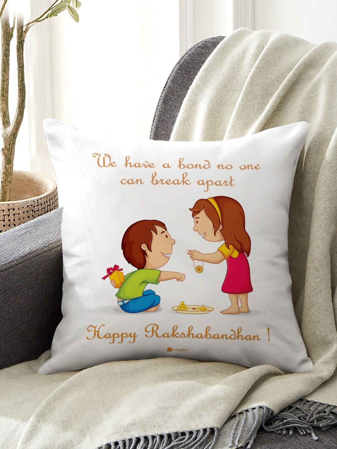 

Indigifts White Siblings Bond Quote Printed Cushion With Filler