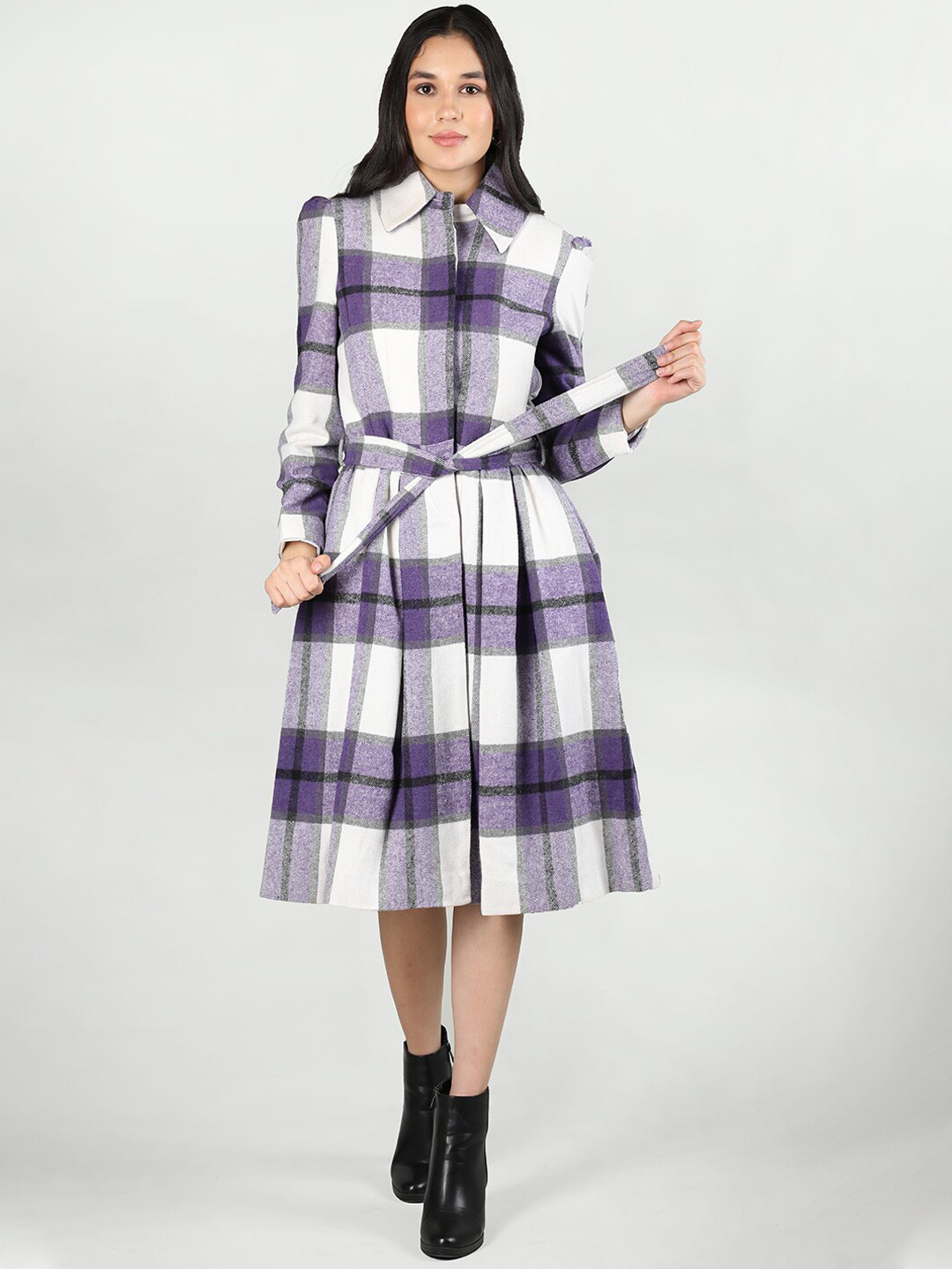

Dlanxa Checked Spread Collar Overcoat, Purple