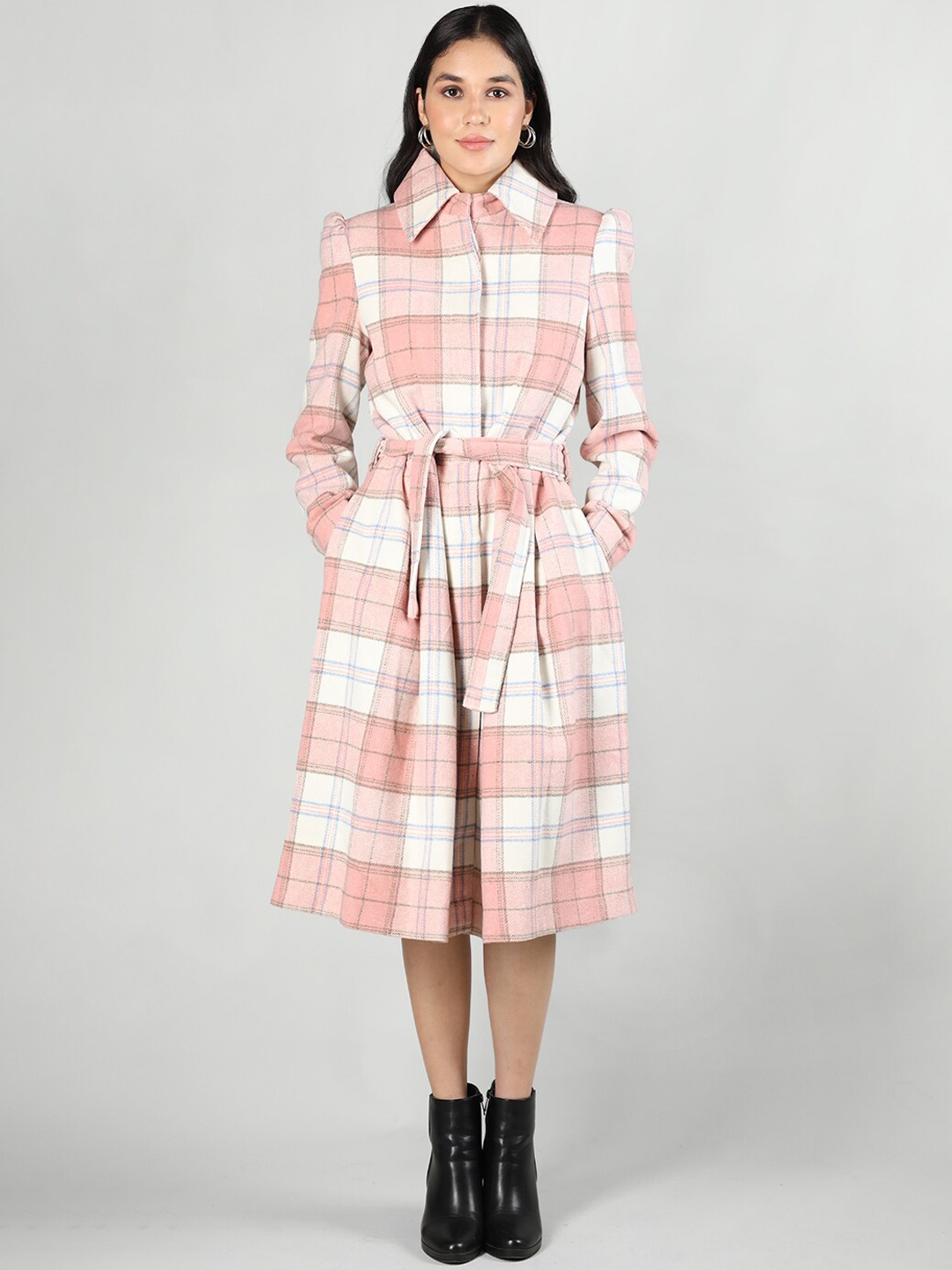 

Dlanxa Checked Spread Collar Overcoat, Pink
