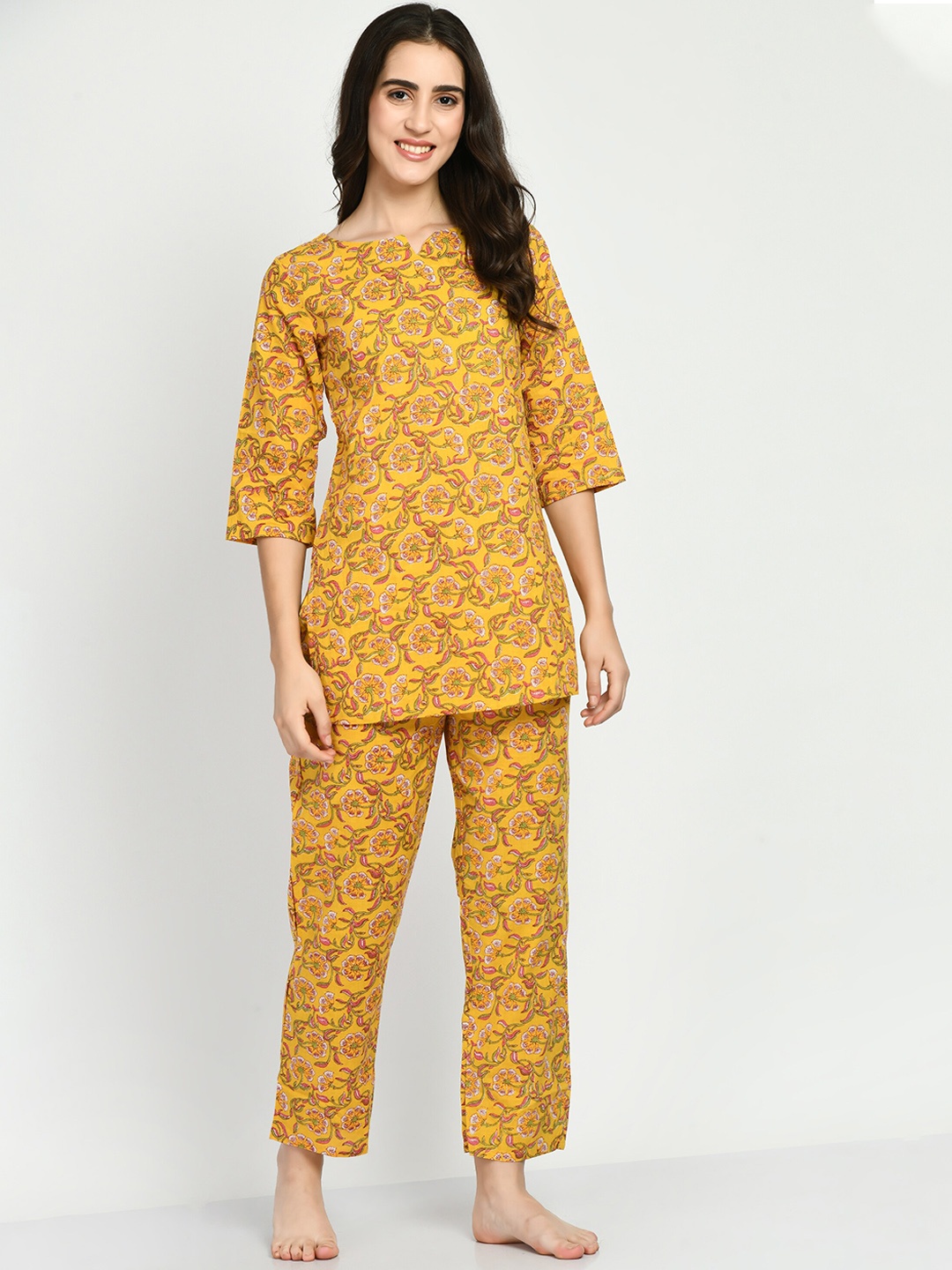 

Altiven Women Printed Night suit, Yellow