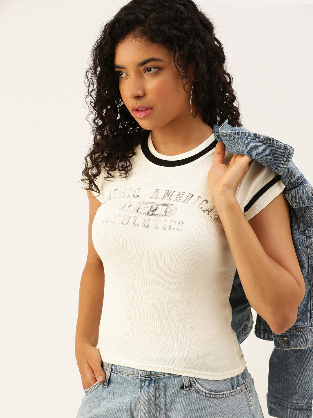 

FOREVER 21 Typography Printed Slim Fit Pure Cotton T-shirt, Cream