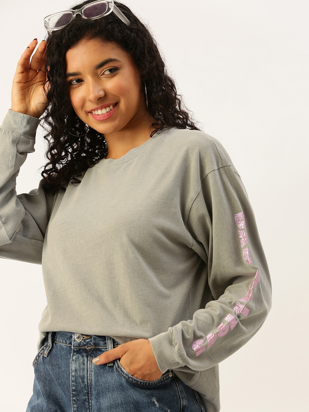 

FOREVER 21 Printed Pure Cotton Sweatshirt, Taupe