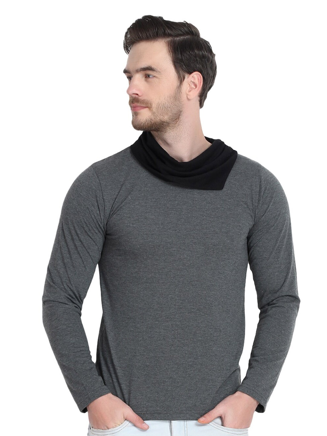 

GLITO Cowl Neck Long Sleeves T-shirt, Black