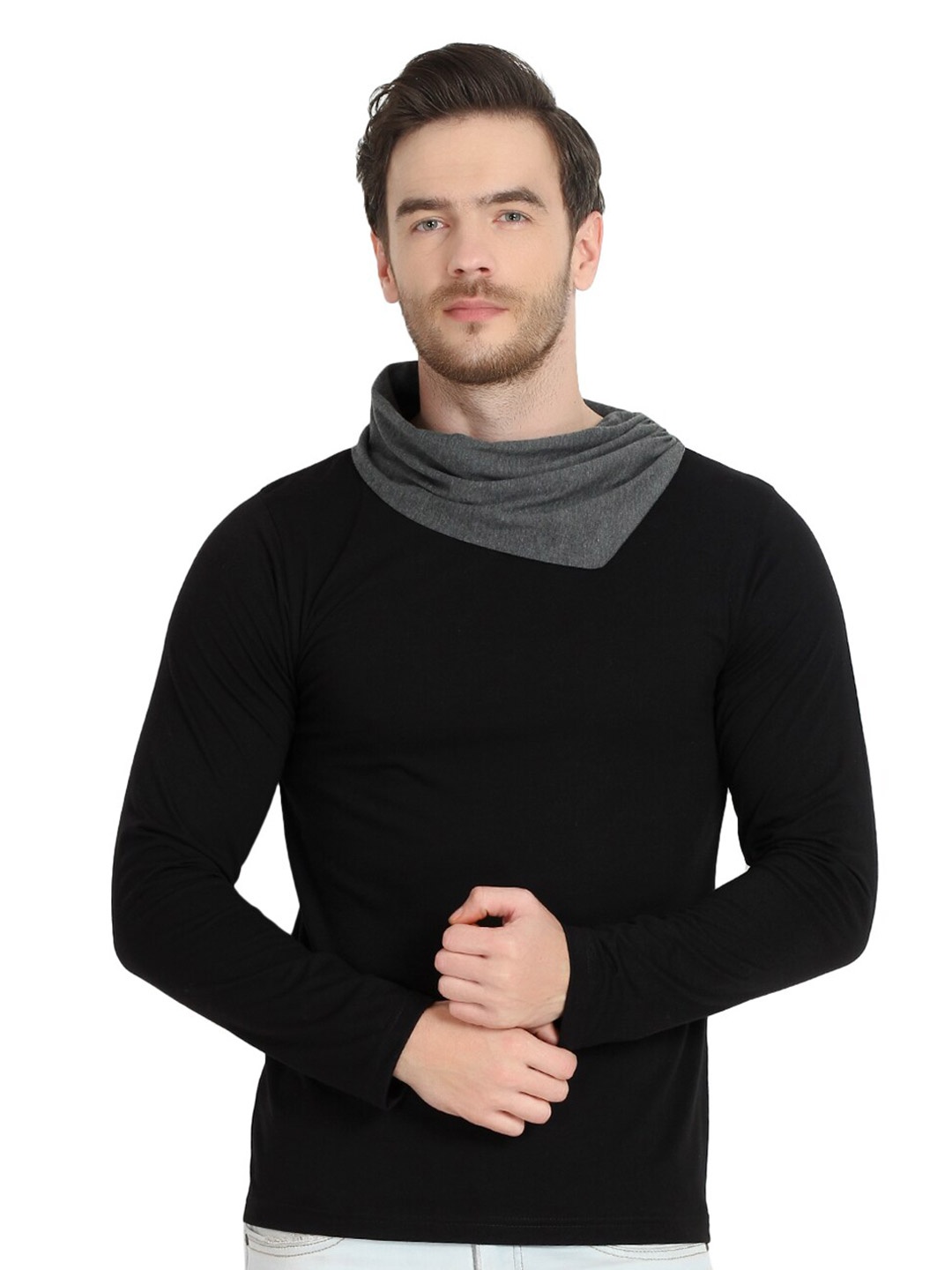 

GLITO Cowl Neck Long Sleeves Cotton T-shirt, Black