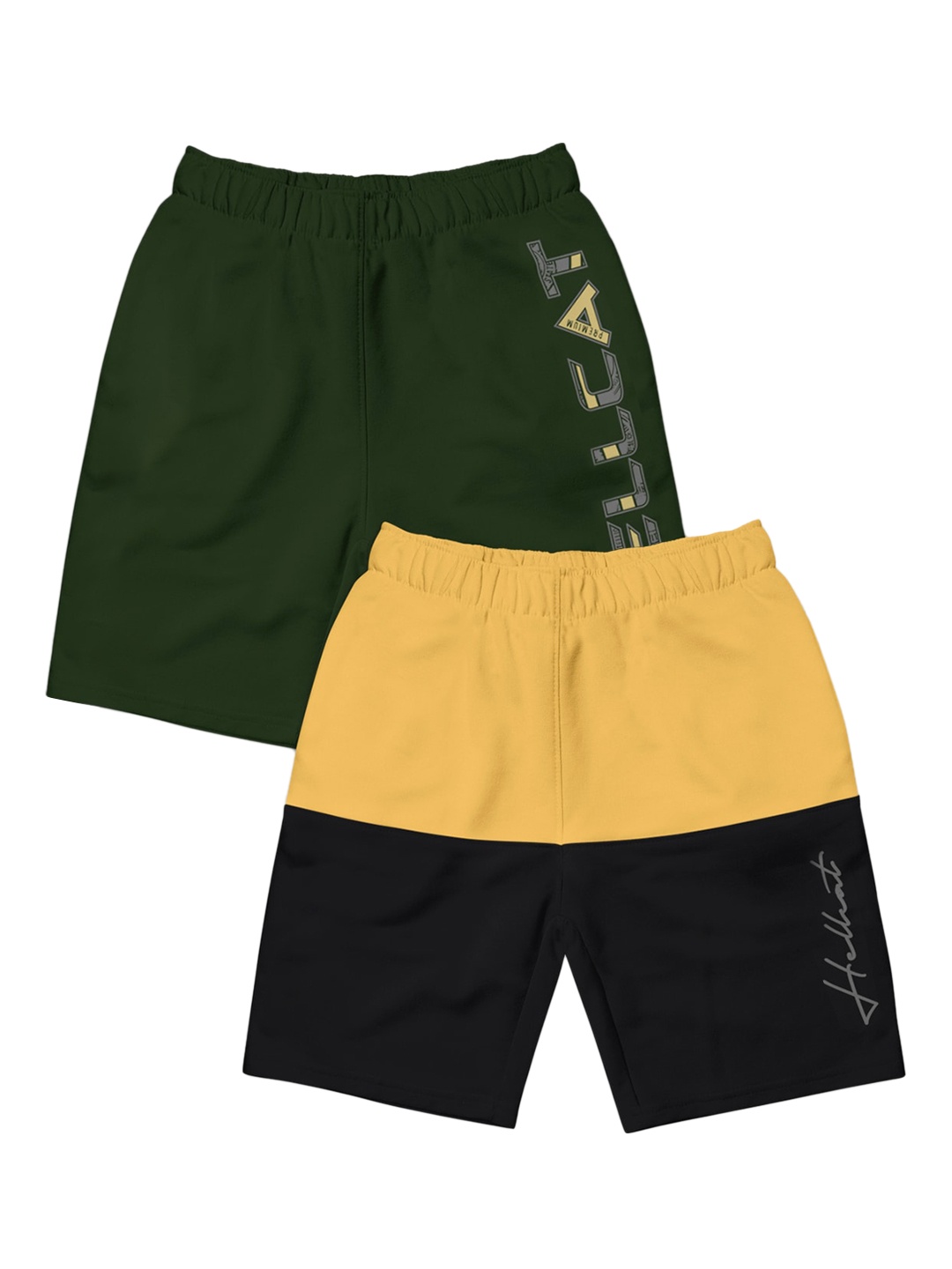 

HELLCAT Girls Pack Of 2 Typography Printed Mid Rise Cotton Shorts, Green