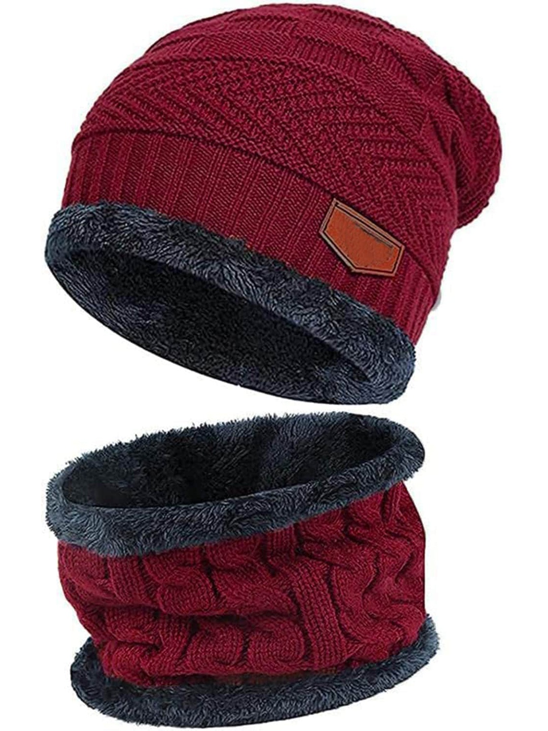 

DALUCI Self Design Woollen Beanie, Maroon