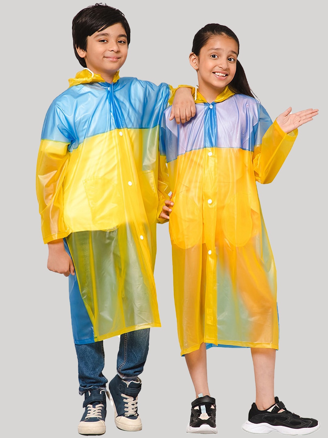 

THE CLOWNFISH Puddle Jumper Kids Colourblocked Waterproof Raincoat With Adjustable Hood, Blue