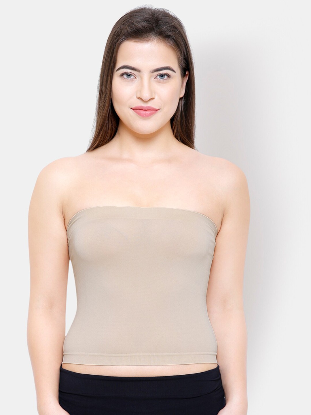 

NOIRA Lightly-Padded Strapless Cotton Camisoles, Beige