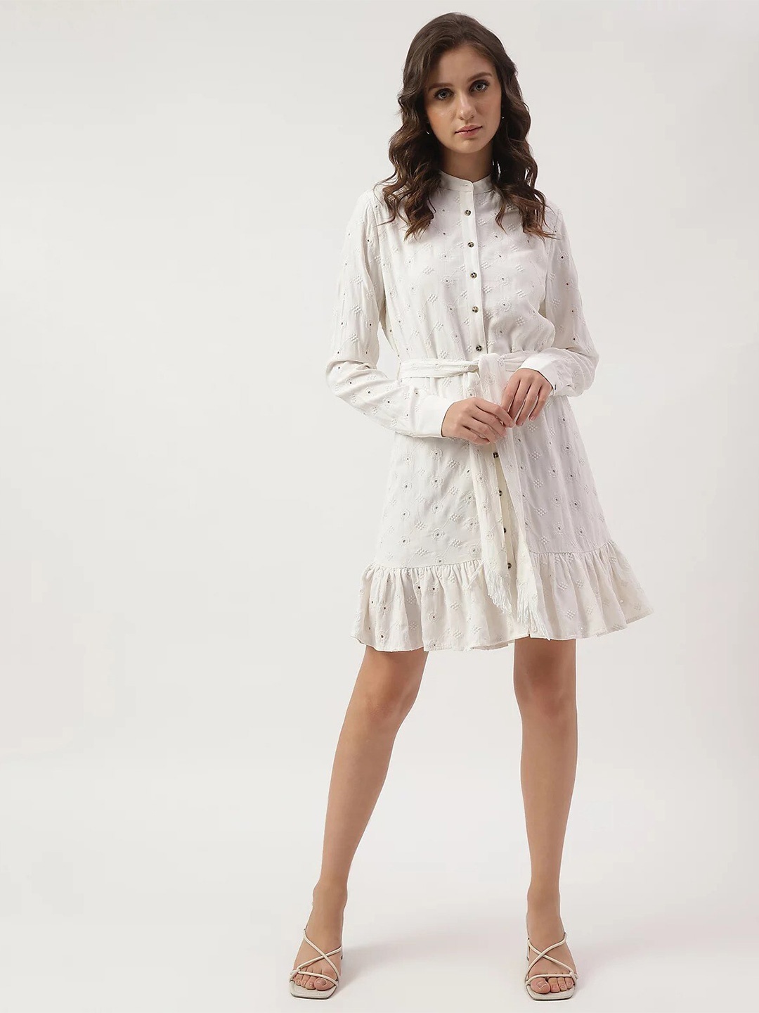 

Marks & Spencer Self Design Long Sleeves Shirt Style Dress, White