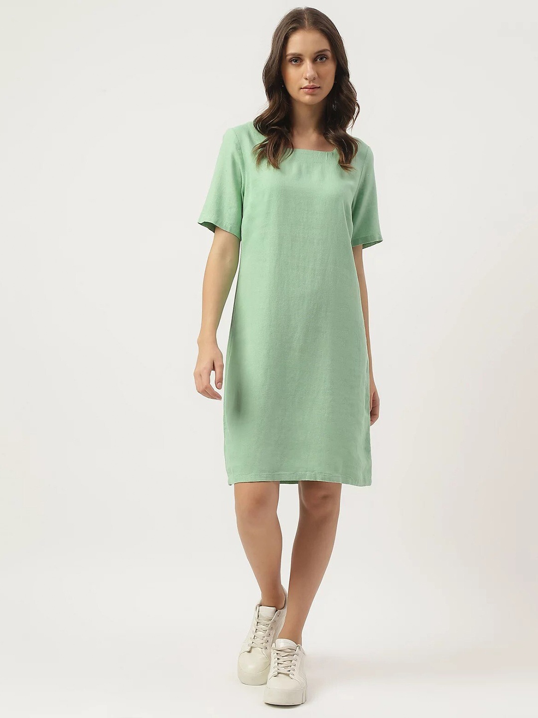 

Marks & Spencer Square Neck Regular Sleeves A Line Dress, Green
