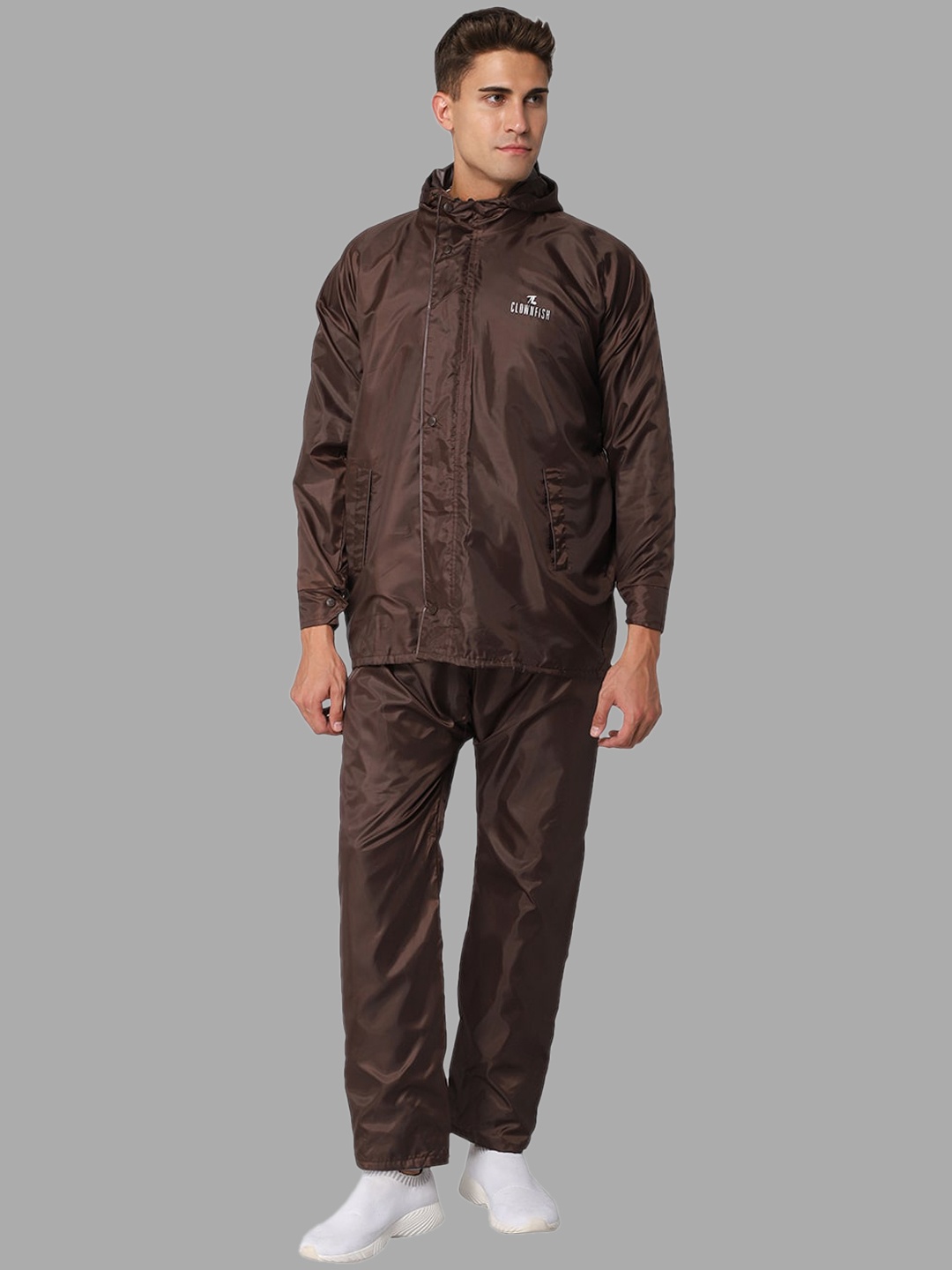 

THE CLOWNFISH Prime Pro Men Waterproof Double Layer Hooded Rain Suit, Brown