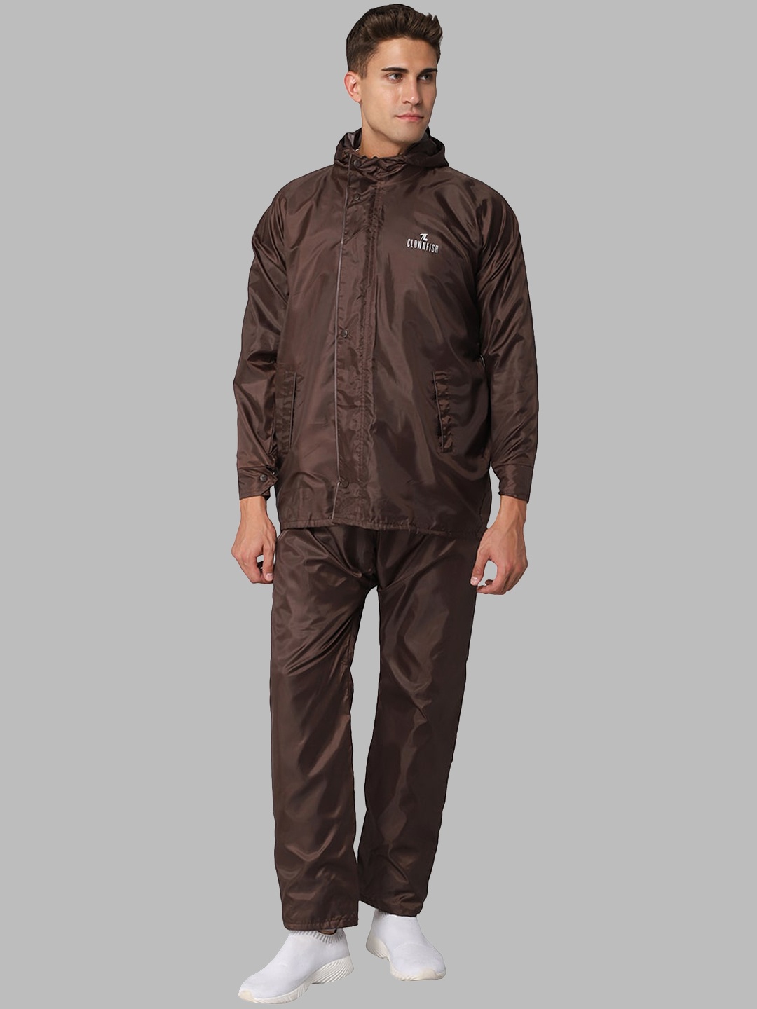 

THE CLOWNFISH Prime Pro Men Waterproof Double Layer Hooded Rain Suit, Brown