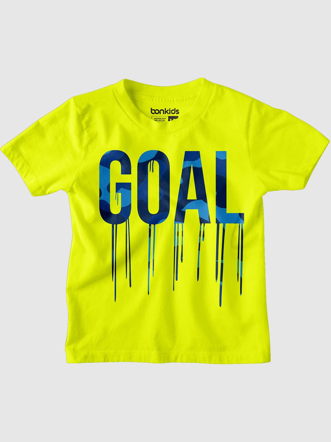 BONKIDS Boys Typography Printed Cotton T-shirt, Lime green