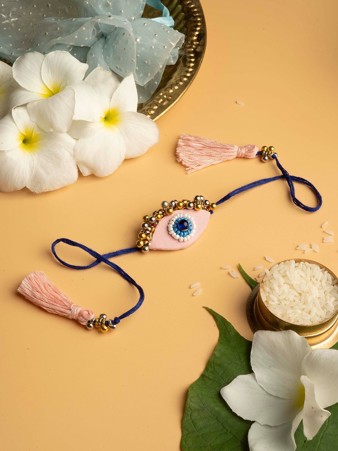 

TEEJH Beaded Evil Eye Thread Rakhi, White