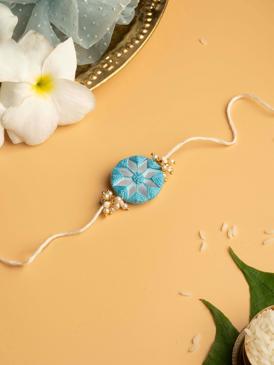

TEEJH Pearls Beaded Thread Rakhi, Blue