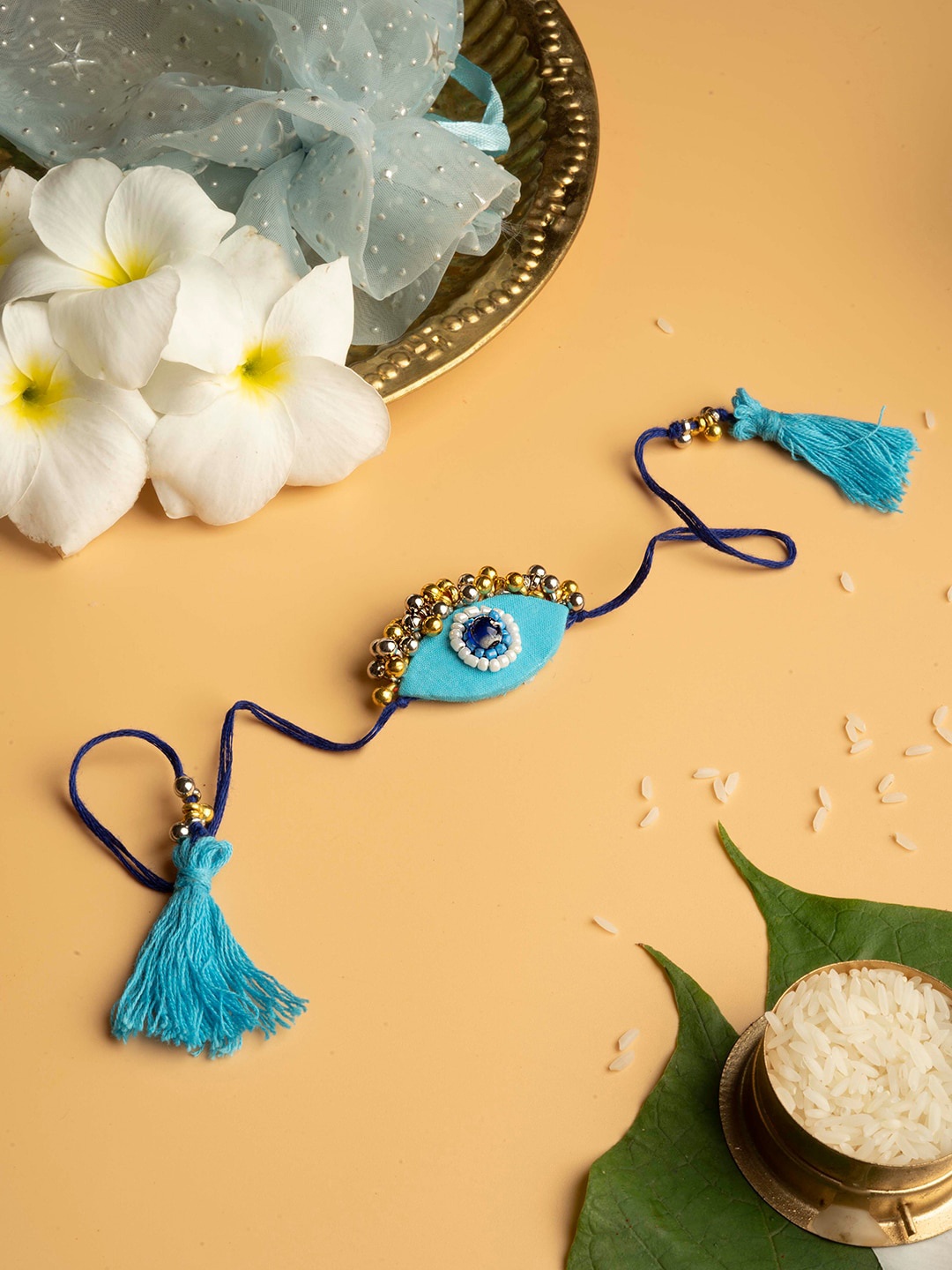 

TEEJH Beaded Evil Eye Thread Rakhi, Blue