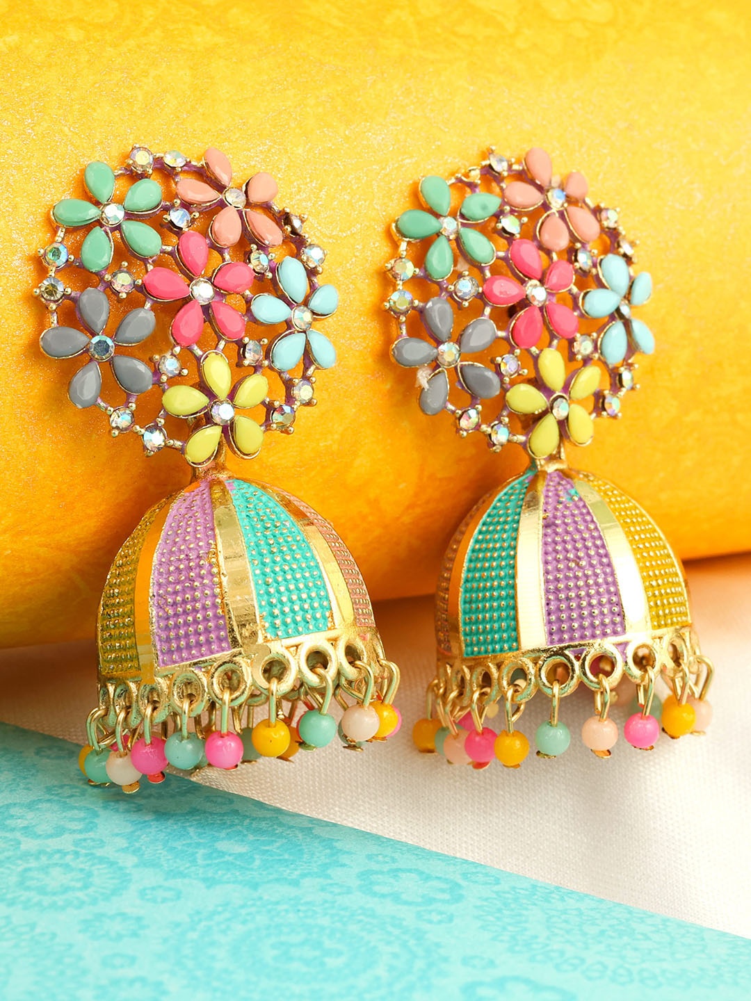 

Fashion Frill Gold-Plated Dome Shaped Jhumkas Earrings